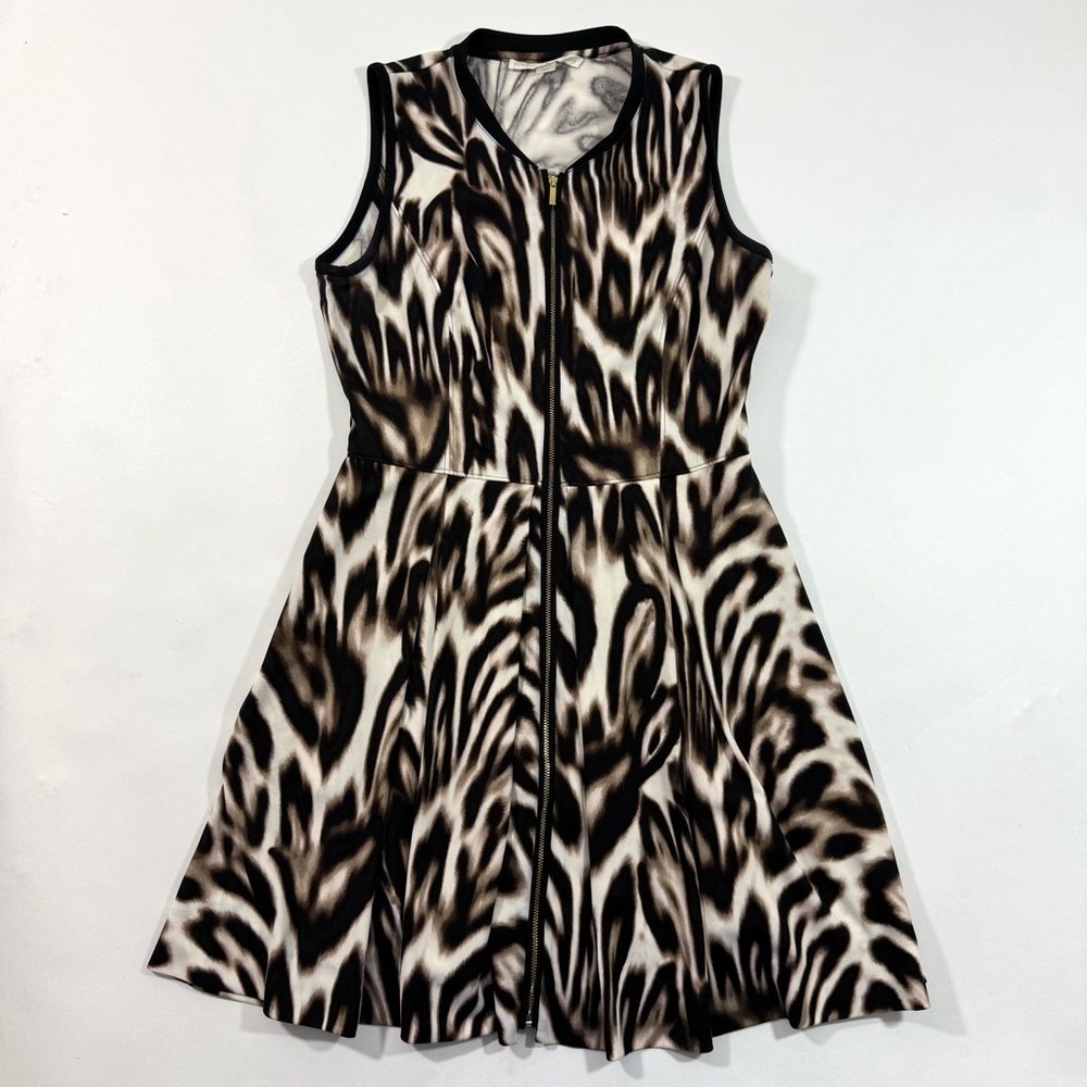 Boston Proper Fit & Flare Dress Zip Front Animal Print Sleeveless